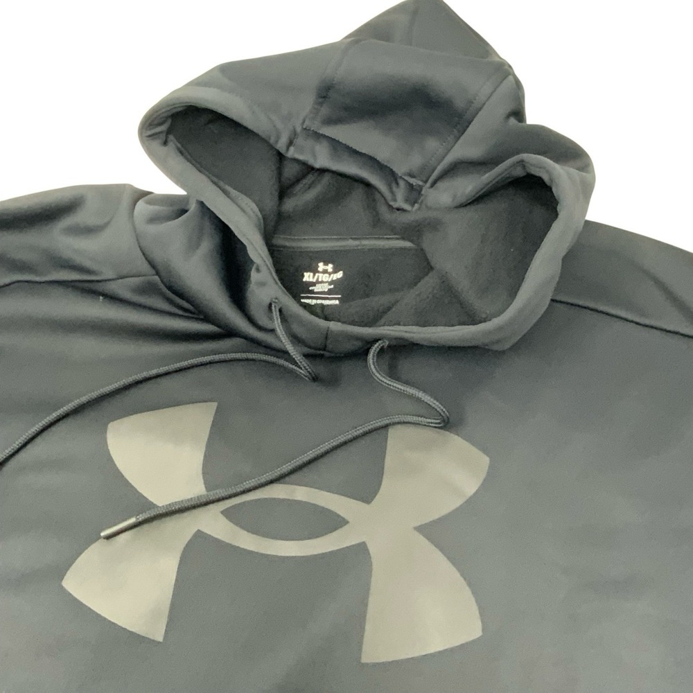 Under Armour Men's XL Black Hoodie‎ Kangaroo Pouch Loose Fleece Lined Big Logo - Picture 4 of 12